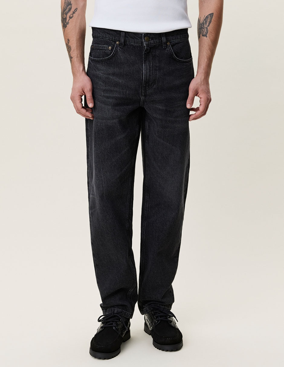 Jeans straight lavado deslavado para hombre
