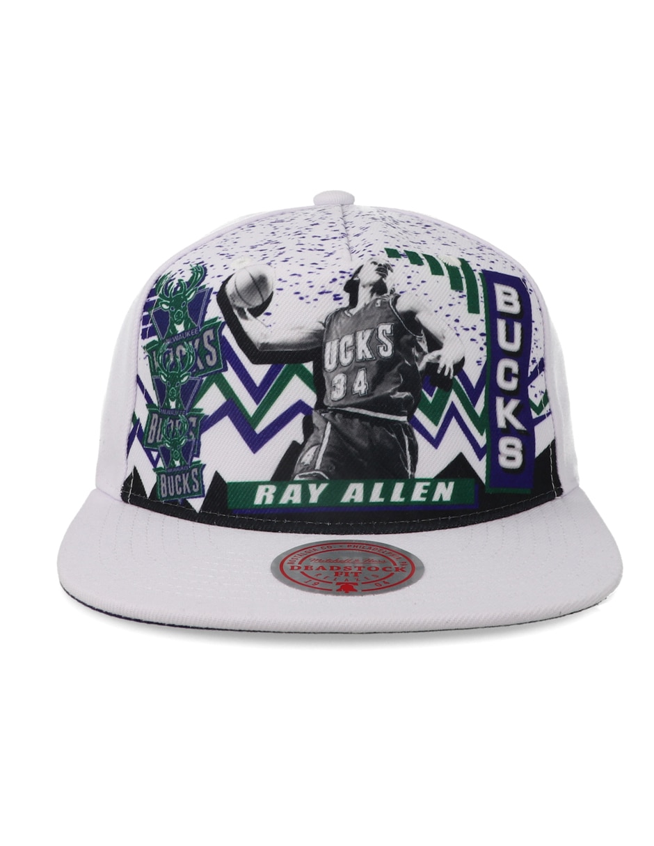 Gorra visera plana snapback para básquetbol mitchell & ness nba bucks 90's allen milwaukee bucks unisex