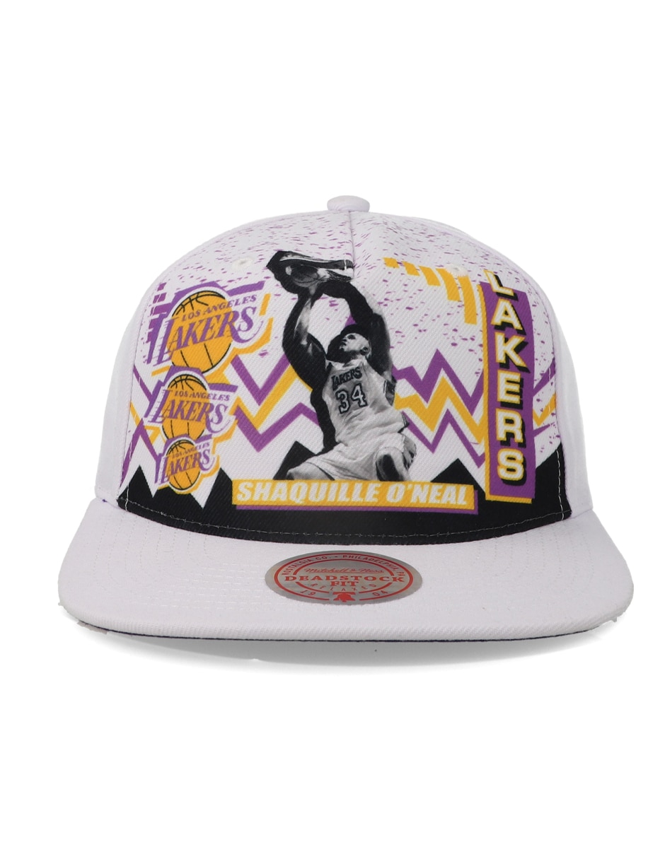 Gorra visera plana snapback para básquetbol mitchell & ness nba lakers 90's deadstock shaq shaquille o'neal los angeles lakers unisex