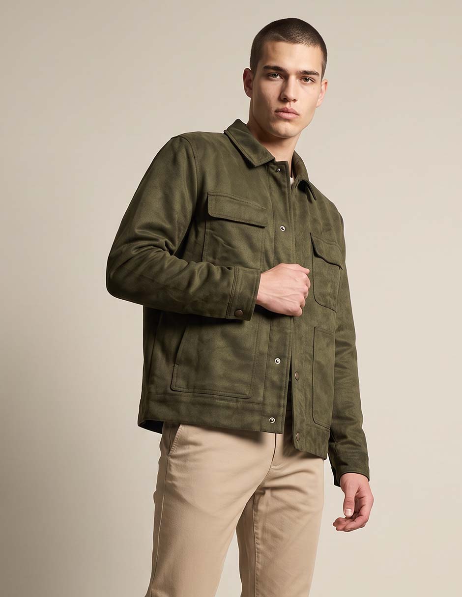 Chamarra casual de algodón con bolsillos para hombre