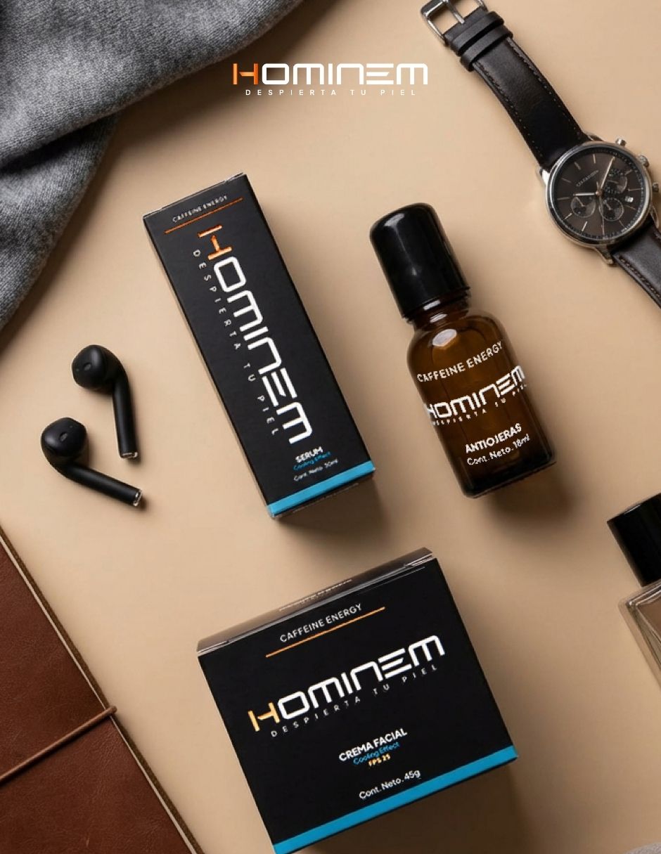 Tratamiento facial kit skincare para hombre hominem cooling effect con sérum crema facial antiojeras + crema de regal antimarcas hominem hominem