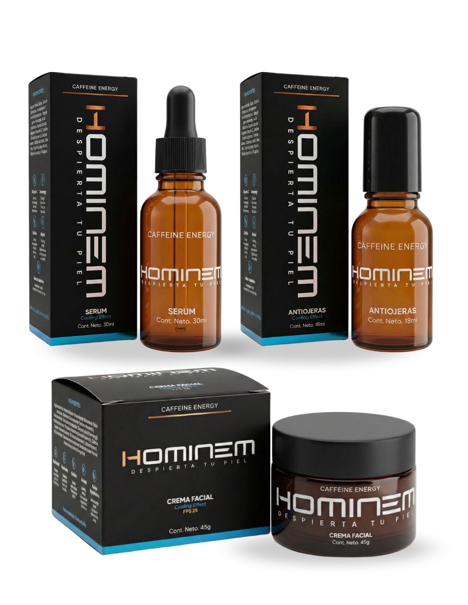 Tratamiento facial kit skincare para hombre hominem cooling effect con sérum crema facial antiojeras + crema de regal antimarcas hominem hominem