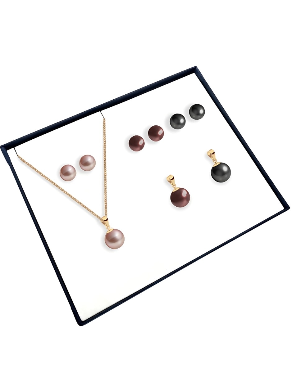 Aretes y collar circular zvezda éclair de metal 18 k perla de cristal