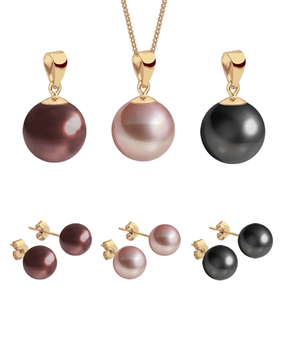 Aretes y collar circular éclair de metal 18 k perla de cristal