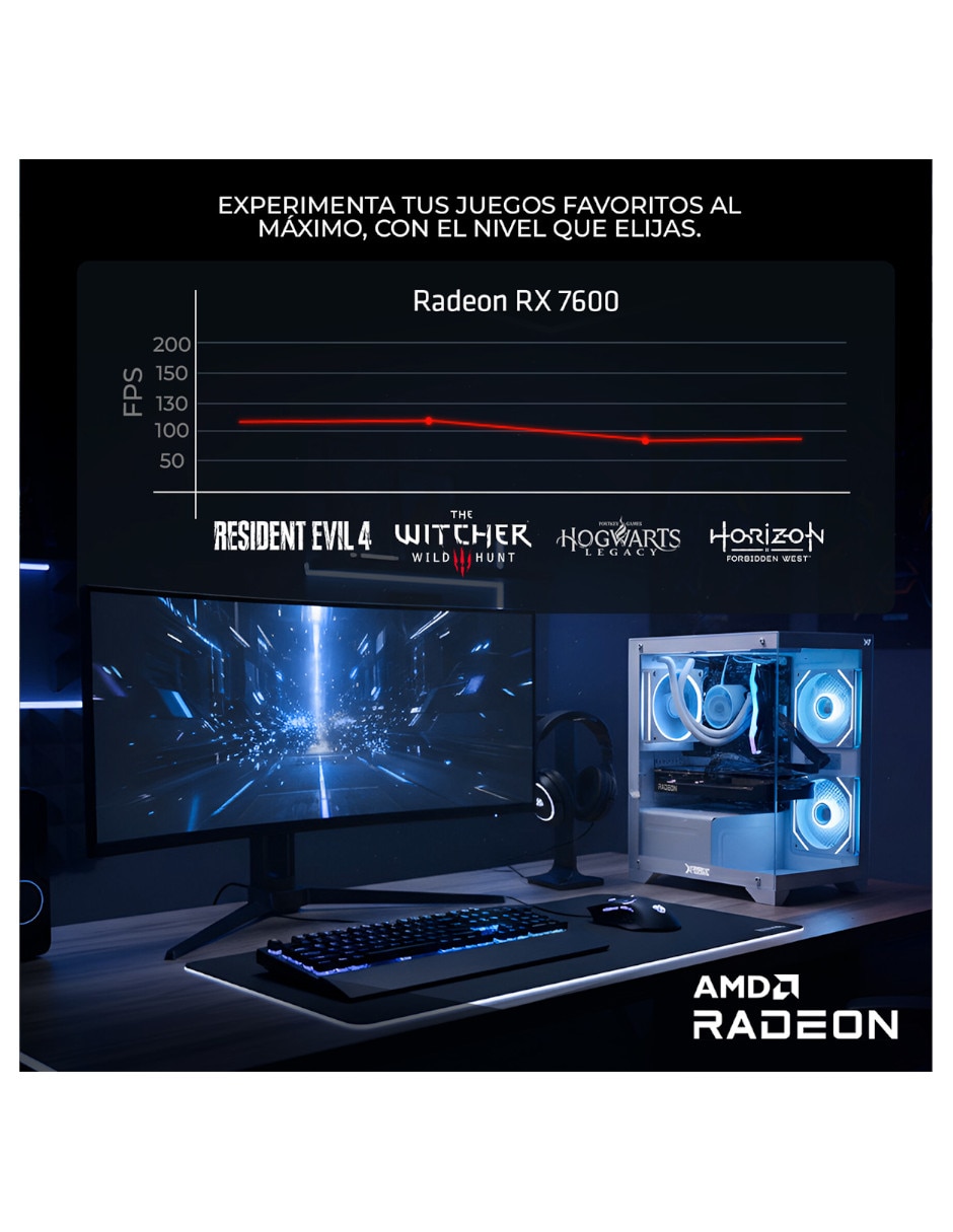 Computadora gamer xtreme pc gaming xtbrr732gb7600pb amd ryzen 7 amd radeon rx 7600 16 GB RAM 1 TB SSD