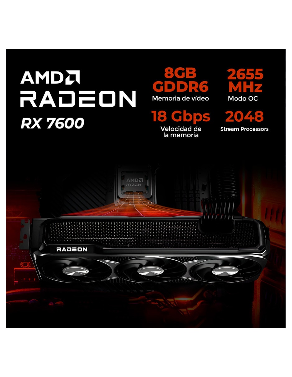 Computadora gamer xtreme pc gaming xtbrr732gb7600pb amd ryzen 7 amd radeon rx 7600 16 GB RAM 1 TB SSD