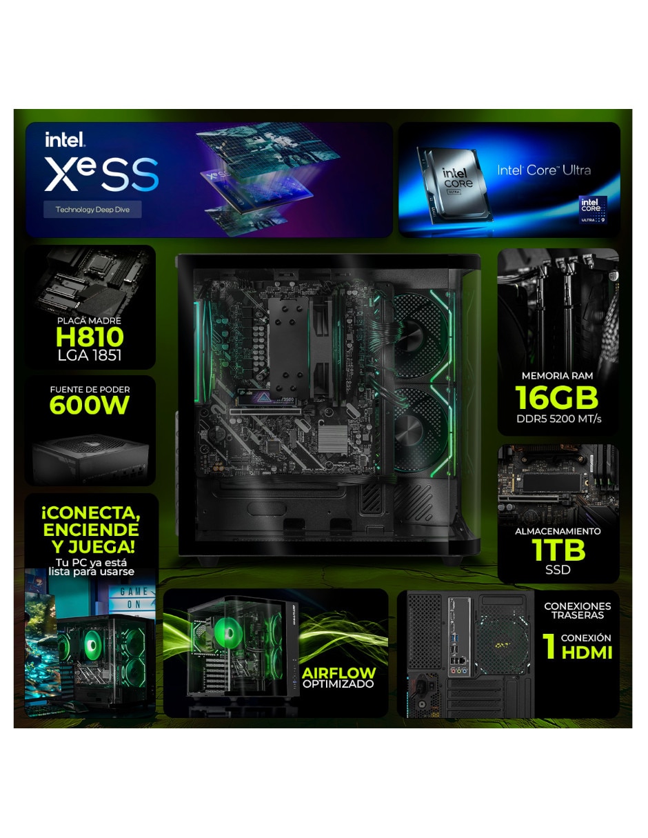 Computadora gamer dxt gaming dxtu916gb5xemtpb 27 pulgadas Full HD Intel core ultra 9 integradas 16 GB RAM 1 TB SSD