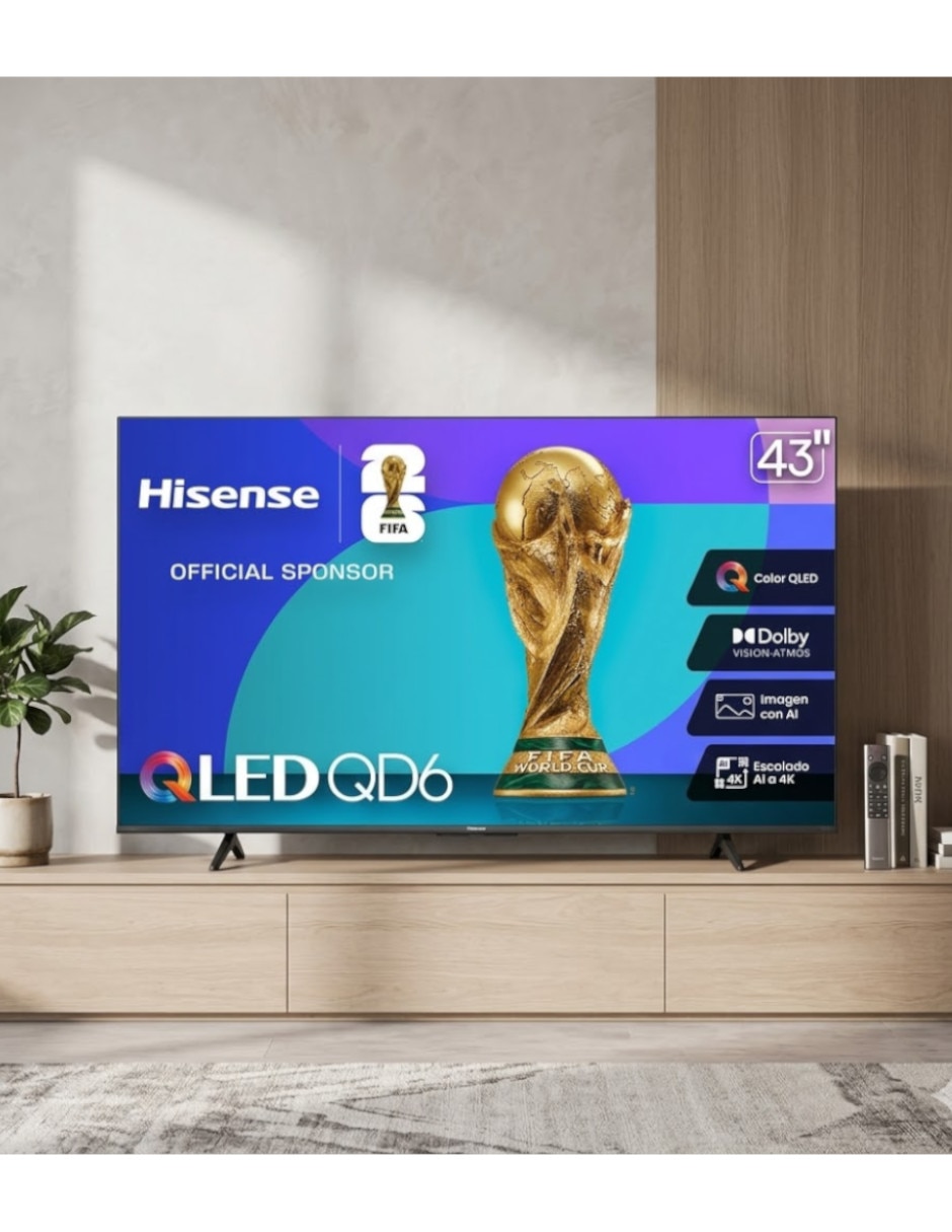 Pantalla smart tv hisense qled de 4k/uhd 43qd6qv con vidaa con ai picture