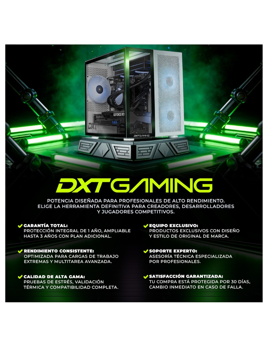 Computadora gamer dxt gaming dxtu916gb5xemtpw 27 pulgadas Full HD Intel core ultra 9 integradas 16 GB RAM 1 TB SSD