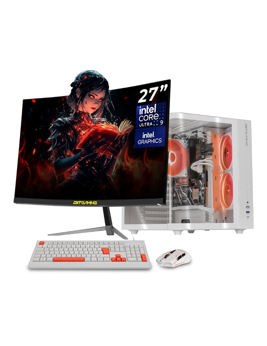 Computadora gamer dxt gaming dxtu916gb5xemtpw 27 pulgadas Full HD Intel core ultra 9 integradas 16 GB RAM 1 TB SSD