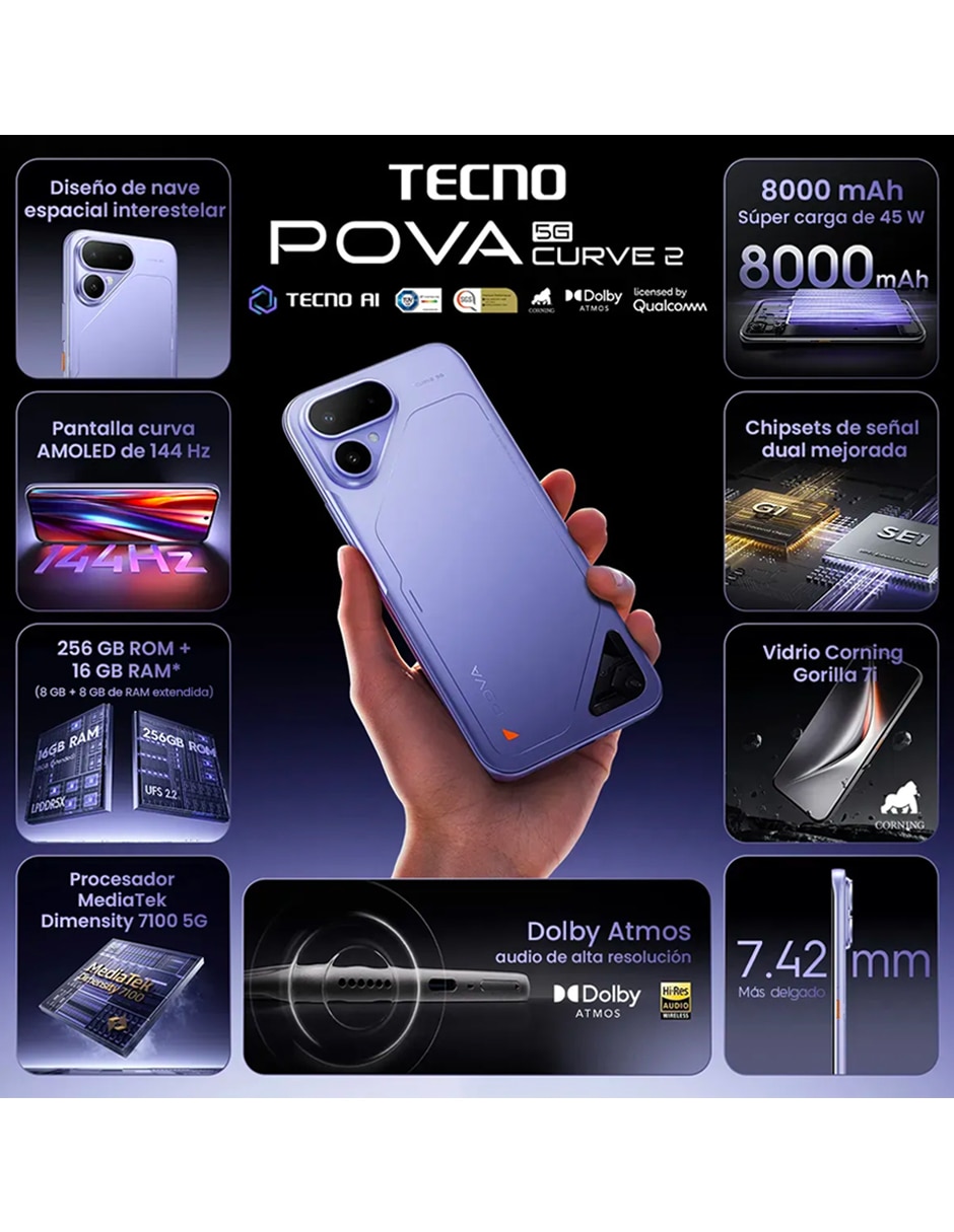 Pova Curve 2 5G AMOLED 6.78 pulgadas Desbloqueado No aplica 5