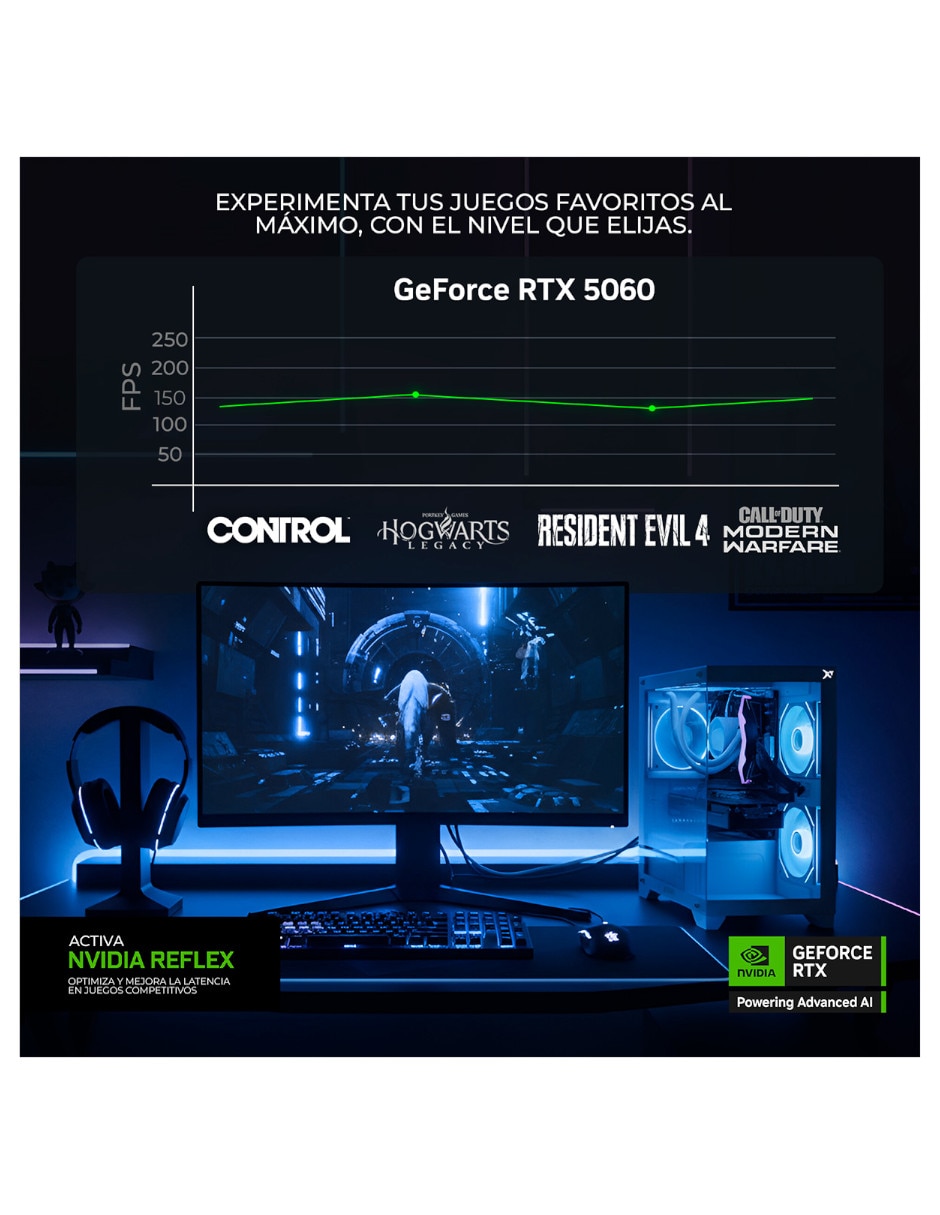 Computadora gamer xtreme pc gaming xtpcr716gb5060pe amd ryzen 7 nvidia geforce rtx 5060 16 GB RAM 1 TB SSD