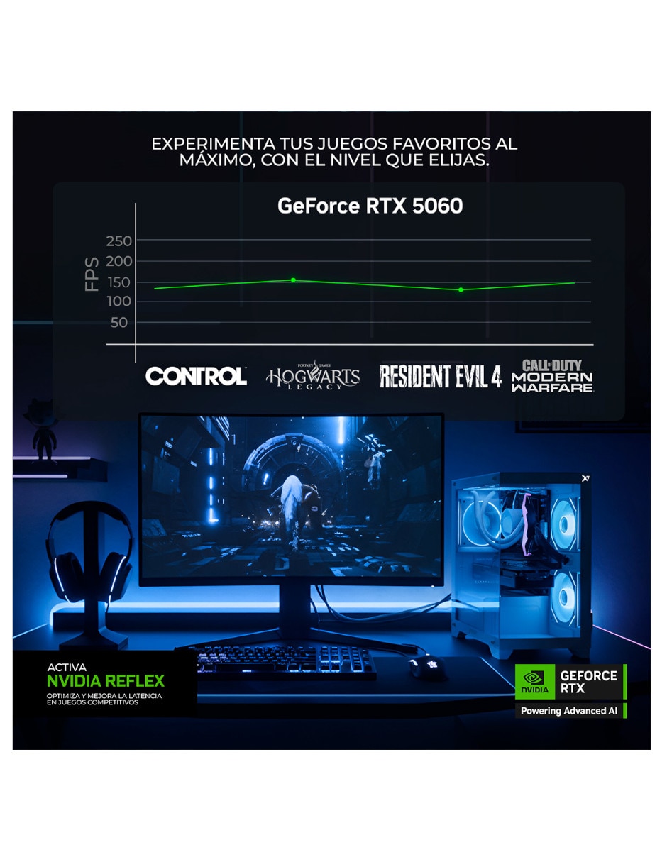 Computadora gamer xtreme pc gaming xtpcr716gb5060cv2 amd ryzen 7 nvidia geforce rtx 5060 16 GB RAM 1 TB SSD