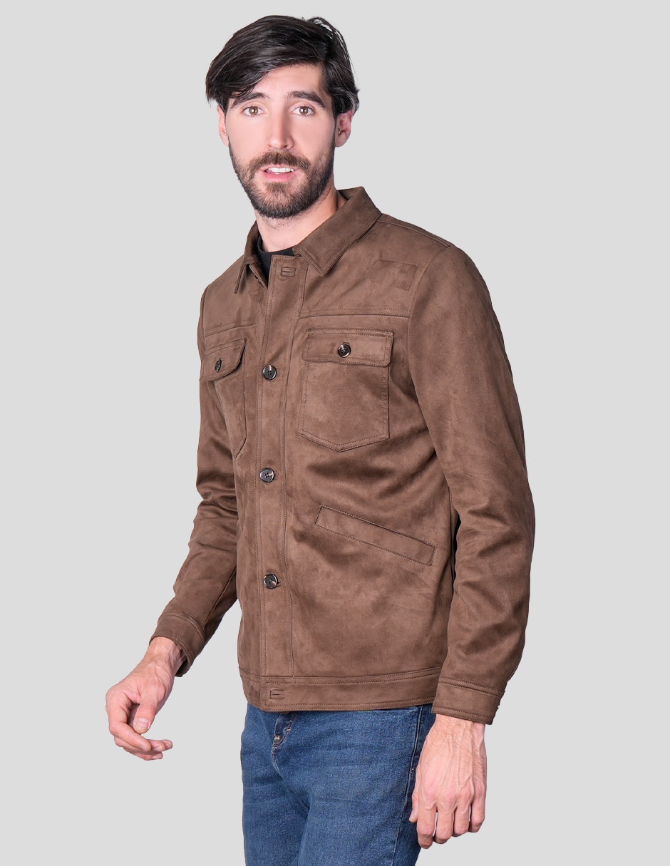 Chamarra casual greenlanderde suede con bolsillos para hombre 3