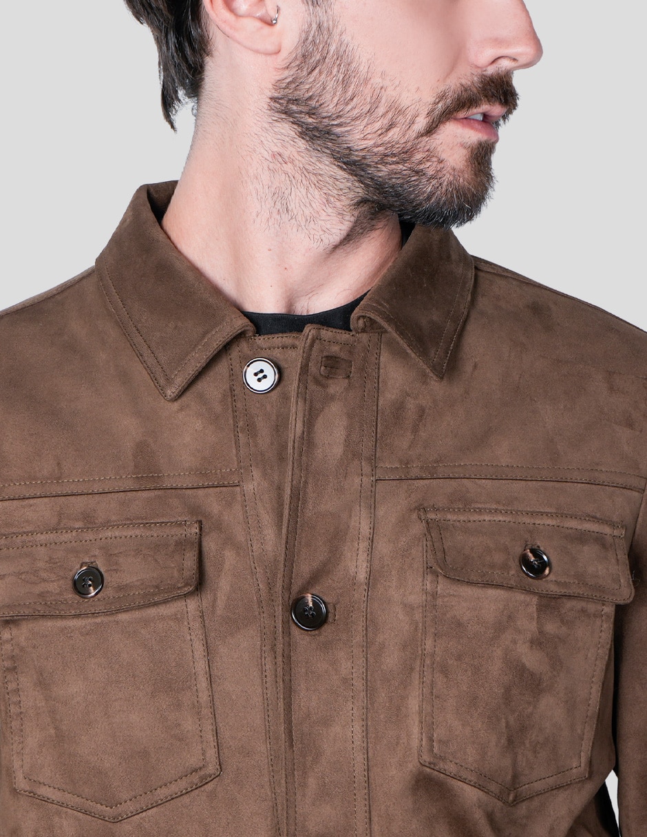 Chamarra casual greenlanderde suede con bolsillos para hombre 4