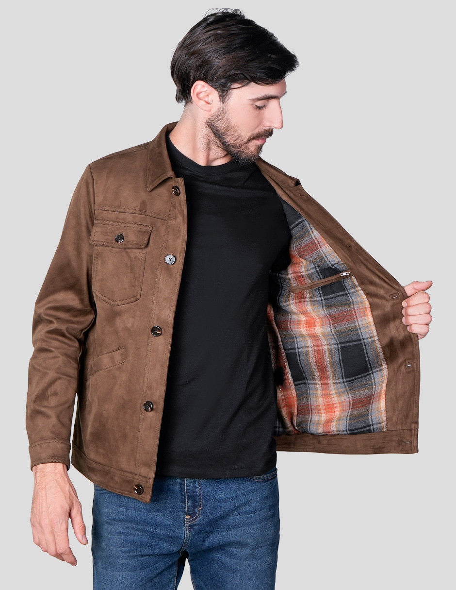 Chamarra casual greenlanderde suede con bolsillos para hombre 5