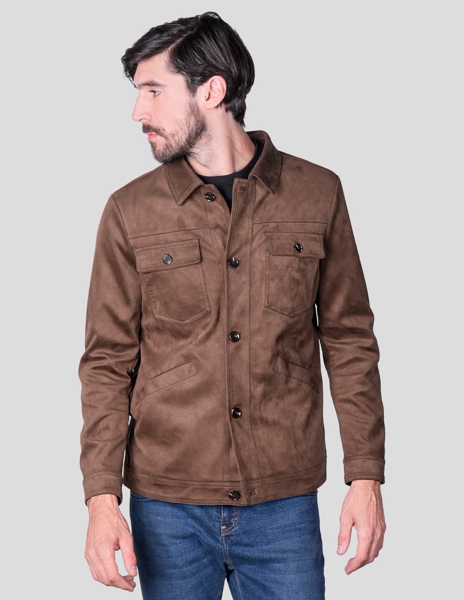 Chamarra casual greenlanderde suede con bolsillos para hombre 1