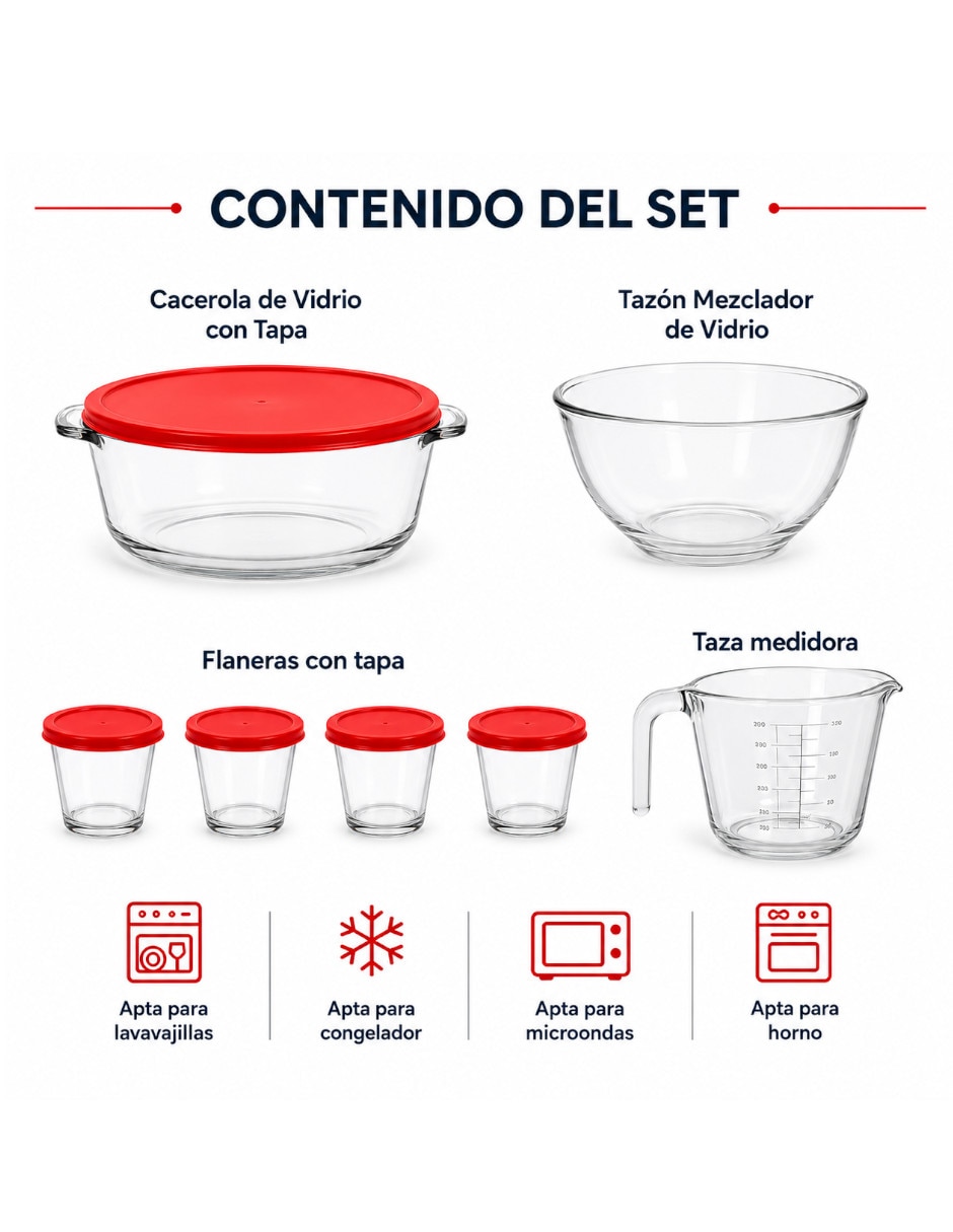 Set refractario de vidrio pyr-o-rey para honear