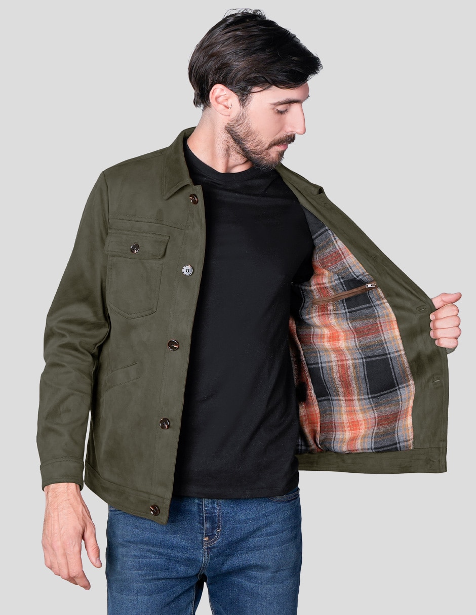 Chamarra casual greenlanderde suede con bolsillos para hombre