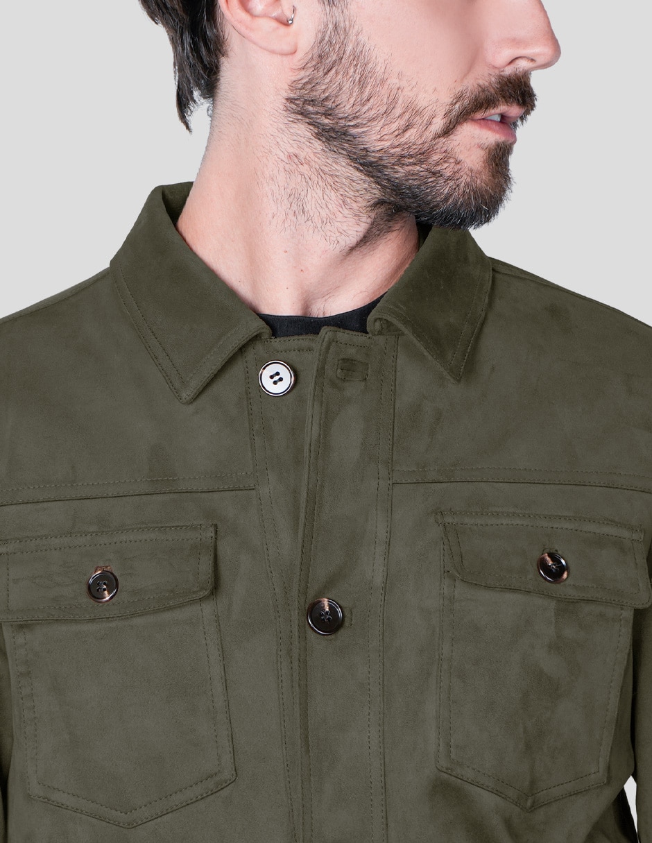Chamarra casual greenlanderde suede con bolsillos para hombre