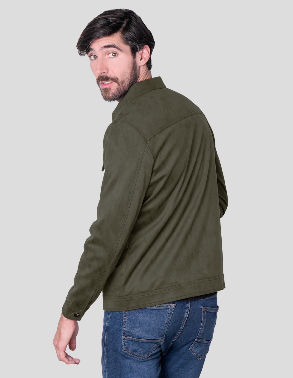 Chamarra casual greenlanderde suede con bolsillos para hombre