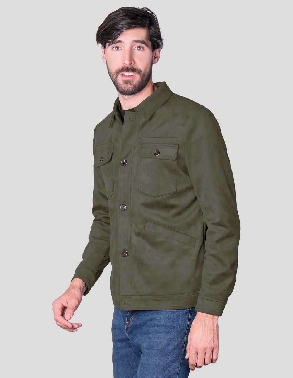 Chamarra casual greenlanderde suede con bolsillos para hombre