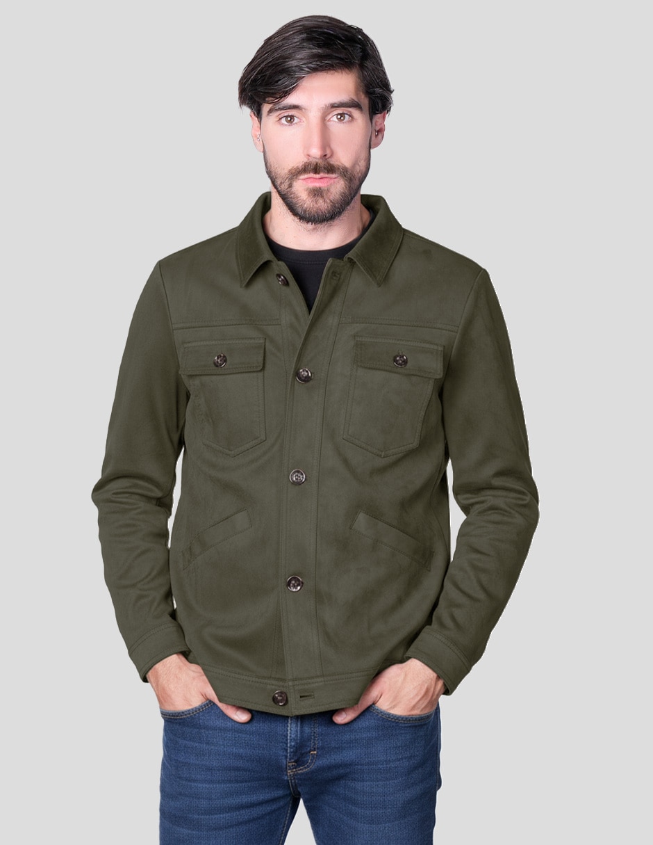 Chamarra casual greenlanderde suede con bolsillos para hombre
