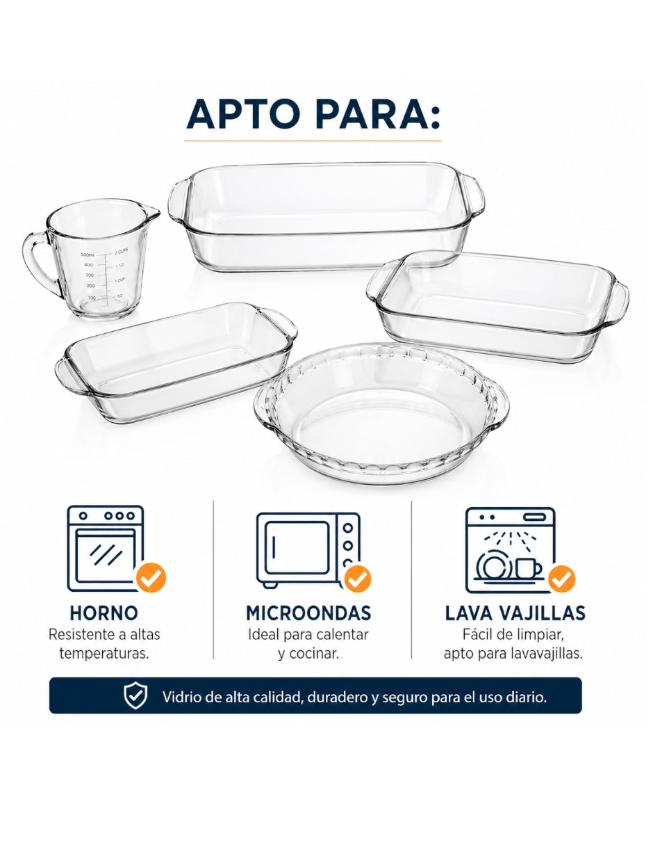 Set refractario de vidrio pyr-o-rey para hornear