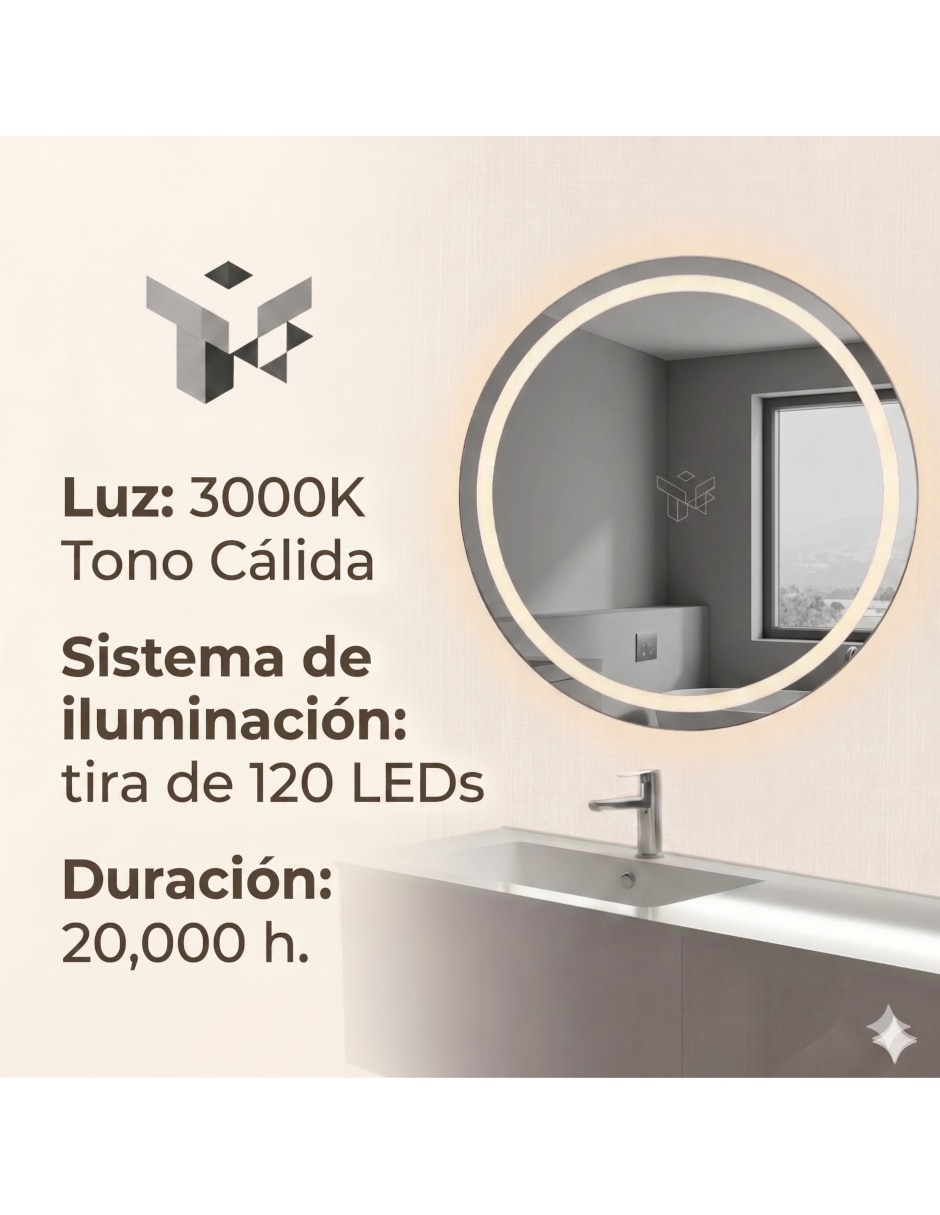Espejo con luz rivalink circular un tono