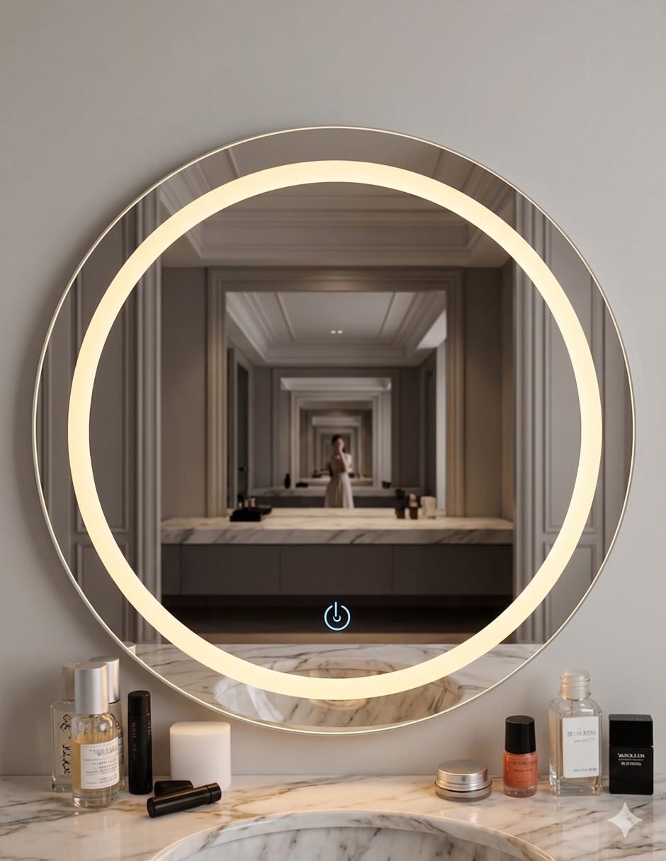 Espejo con luz rivalink circular un tono