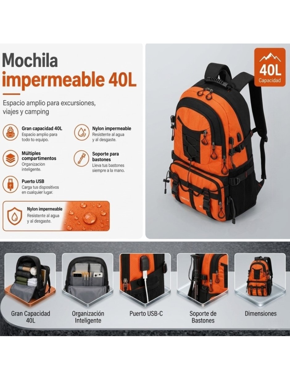 Mochila senderismo cm-top mochila para camping con puerto USBunisex