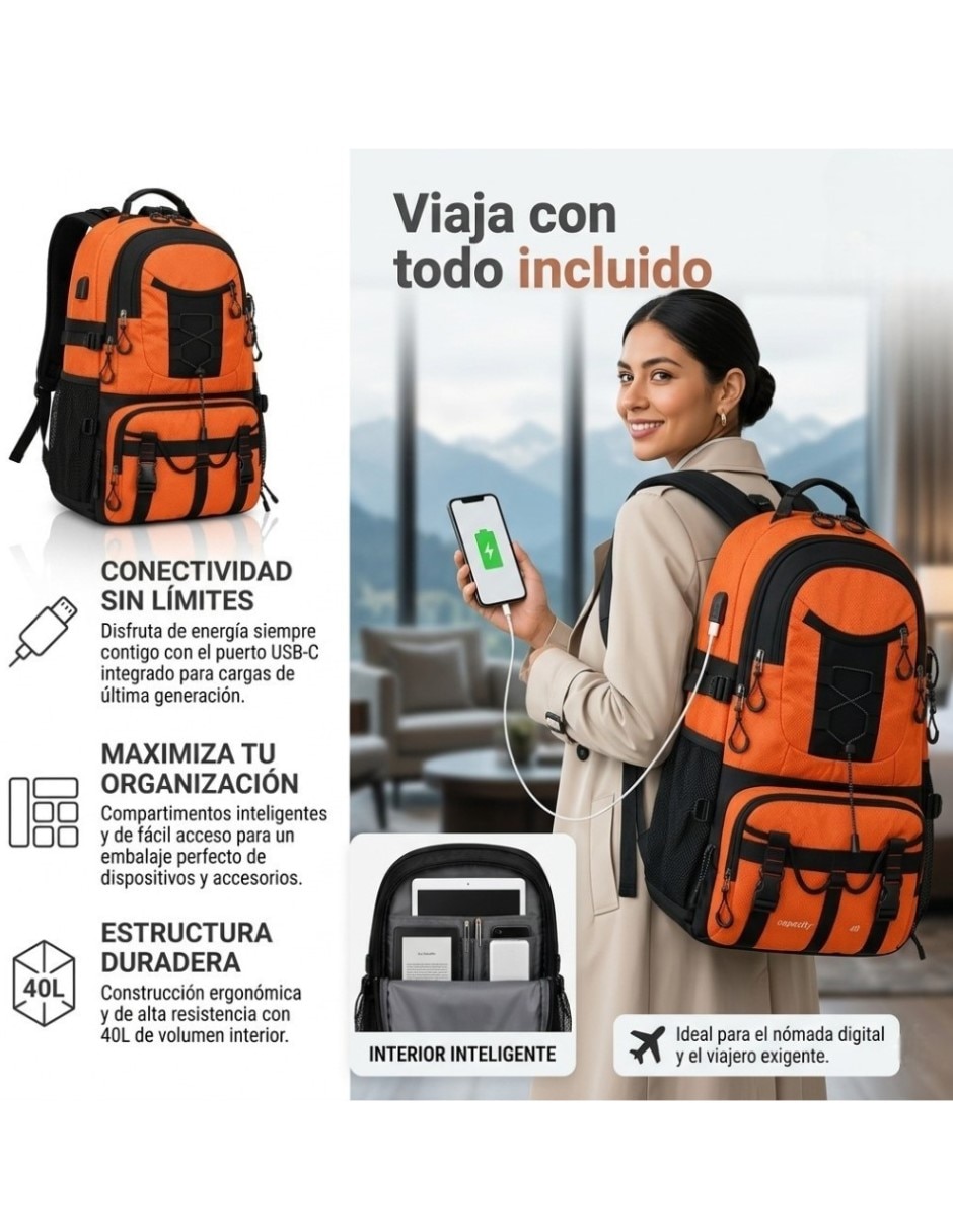 Mochila senderismo cm-top mochila para camping con puerto USBunisex