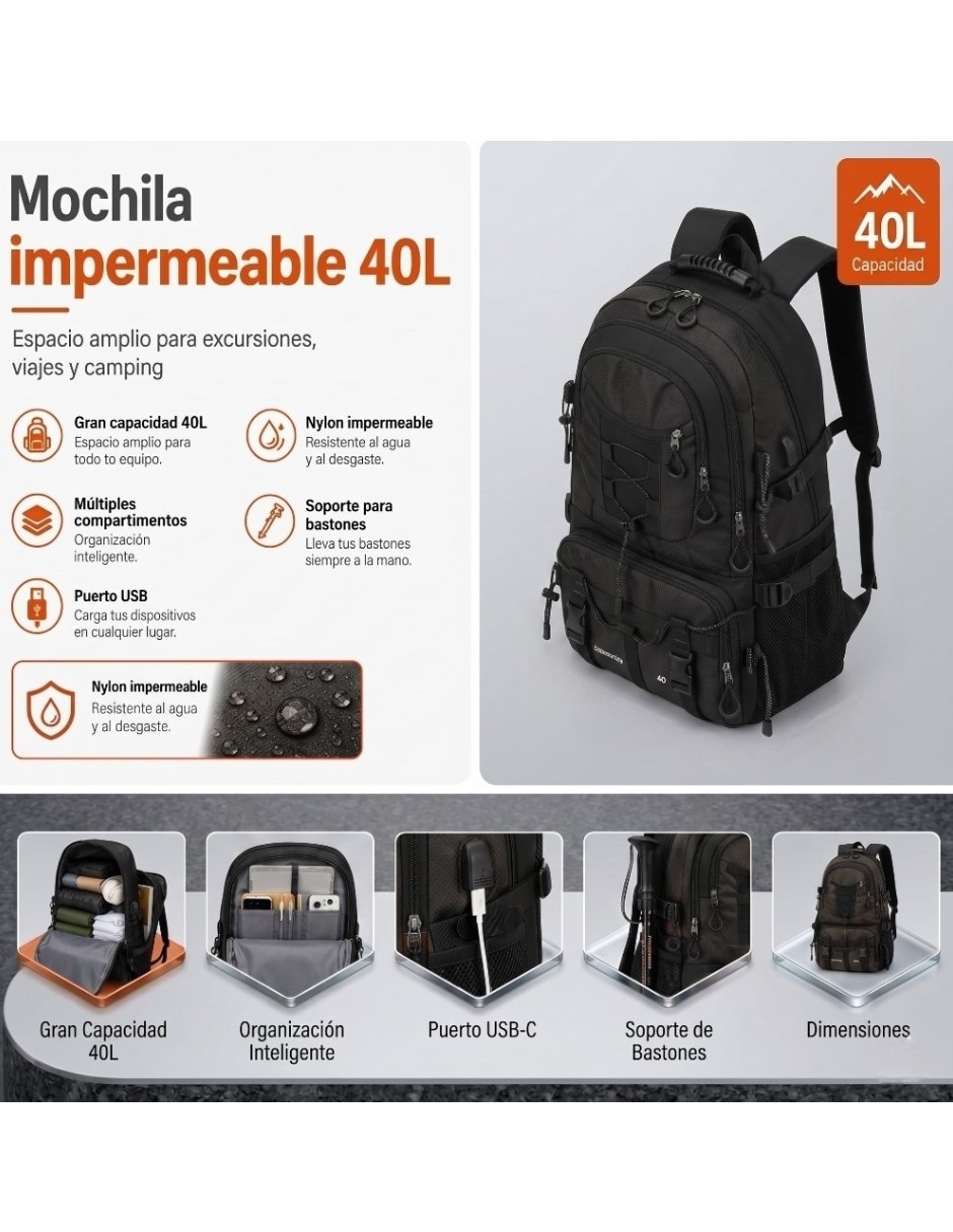 Mochila senderismo cm-top mochila para camping con puerto USBunisex