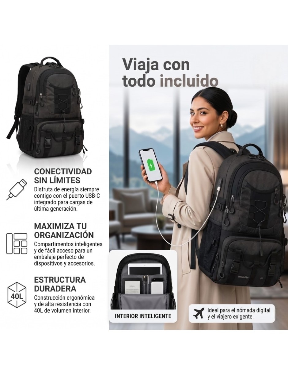 Mochila senderismo cm-top mochila para camping con puerto USBunisex