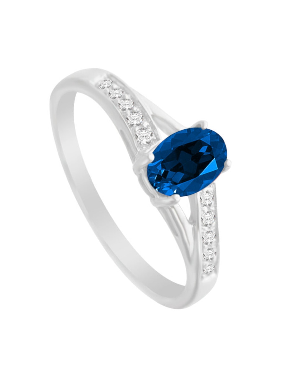 Anillo con gema Fascinare Leanny 14 k de oro blanco zafiro y diamante brillante