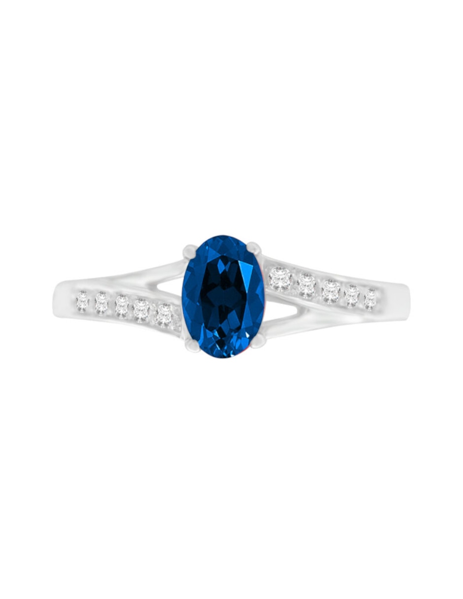 Anillo con gema Leanny 14 k de oro blanco zafiro y diamante brillante