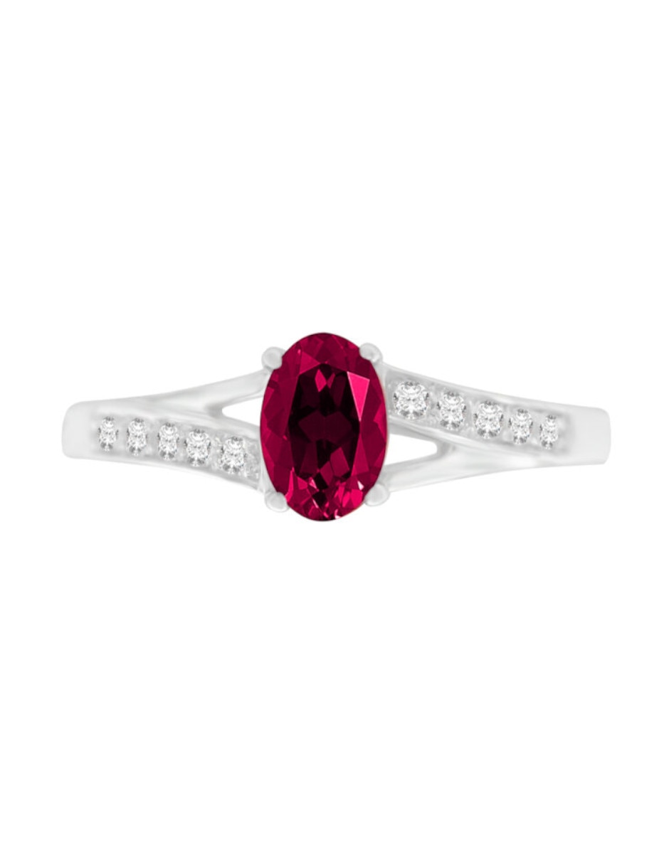 Anillo Leanny 14 k de oro blanco rubí y diamante