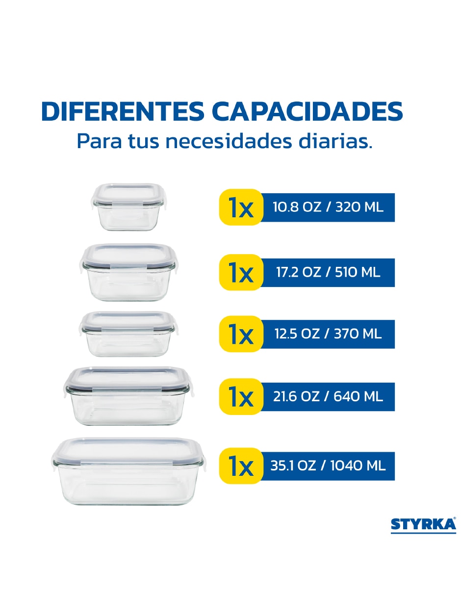 Contenedor con tapa Styrka Vidrio Home Basic 10 piezas