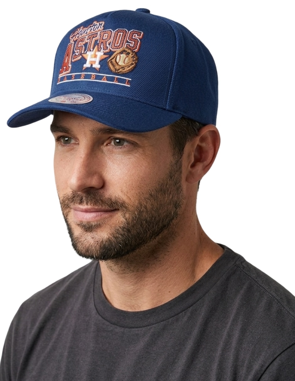 Gorra visera curva snapback para béisbol mitchell and ness mlb baseline pro pinch los houston astros para hombre