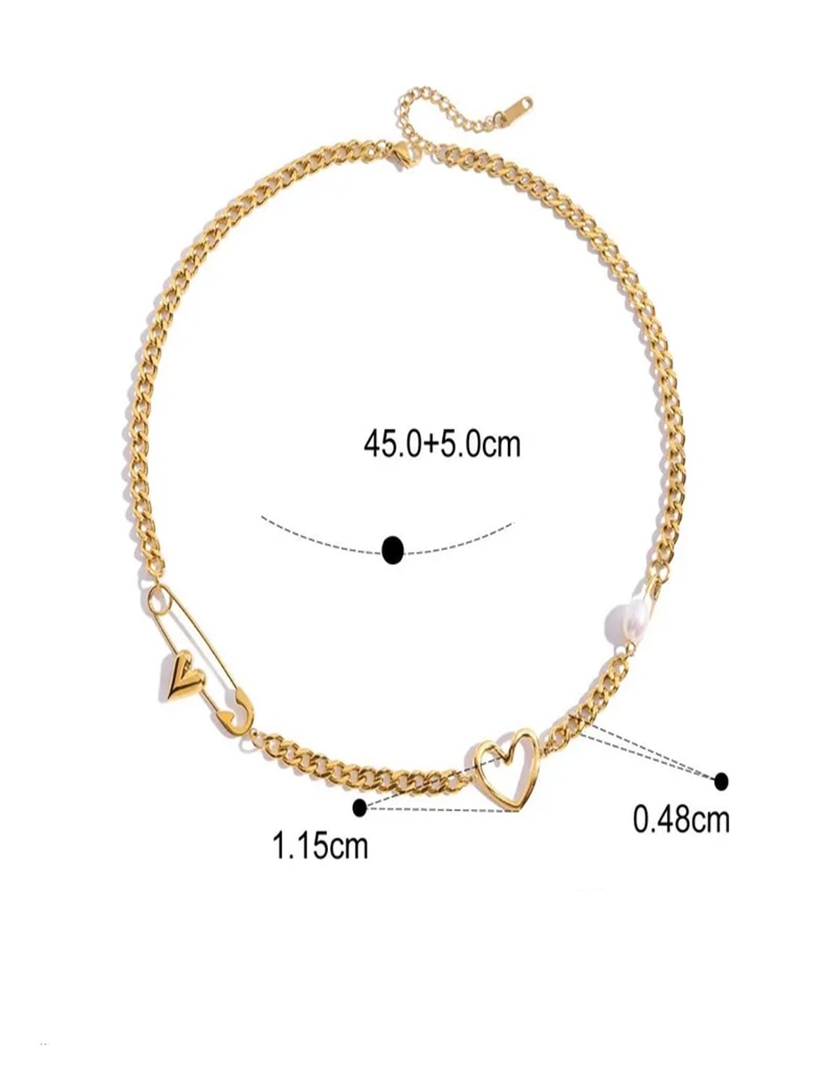 Cadena y collar corazón nira corazon de oro laminado 14 k