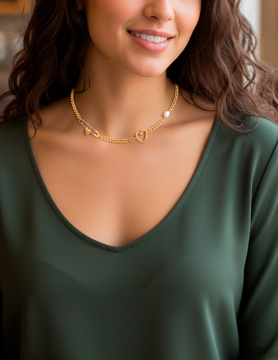 Cadena y collar corazón nira corazon de oro laminado 14 k