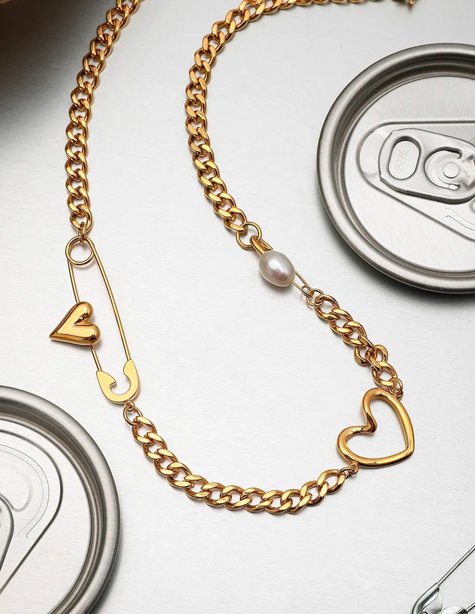 Cadena y collar corazón nira corazon de oro laminado 14 k