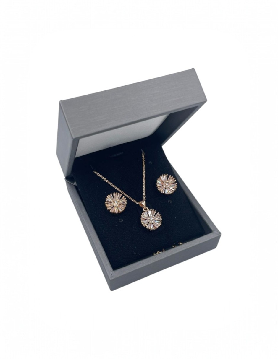 Set de collar y aretes arette accesorios flora de acero inoxidable zirconia 2