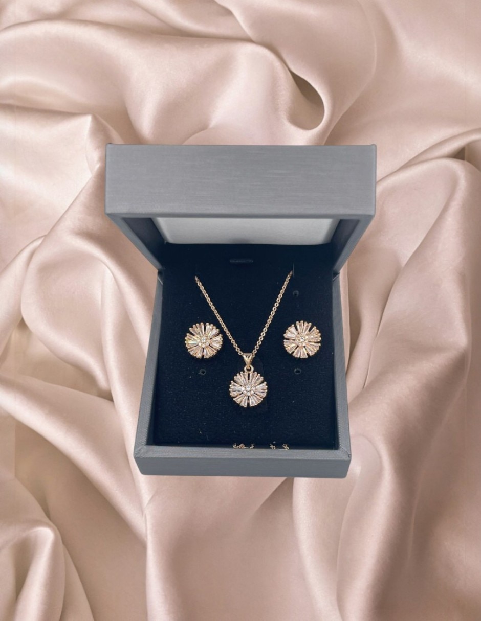 Set de collar y aretes arette accesorios flora de acero inoxidable zirconia 3