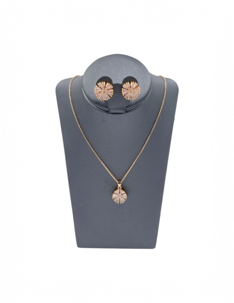 Set de collar y aretes arette accesorios flora de acero inoxidable zirconia Set de collar y aretes arette accesorios flora de acero inoxidable zirconia