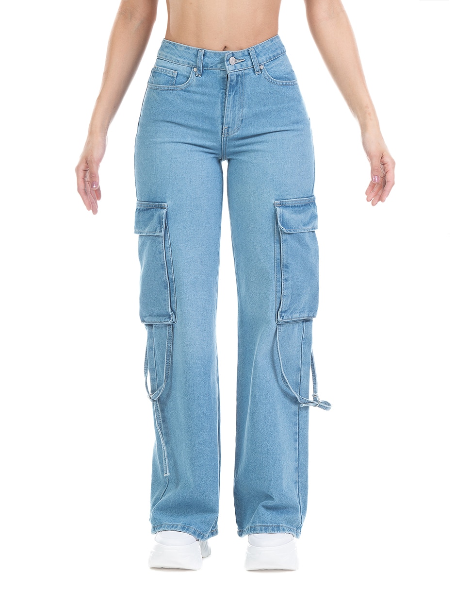 Jeans cargo wide leg para mujer