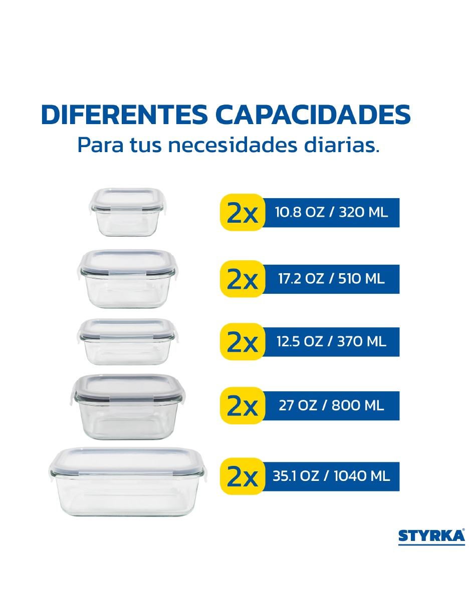 Contenedor con tapa Styrka Home Basic de vidrio y plástico 20 piezas