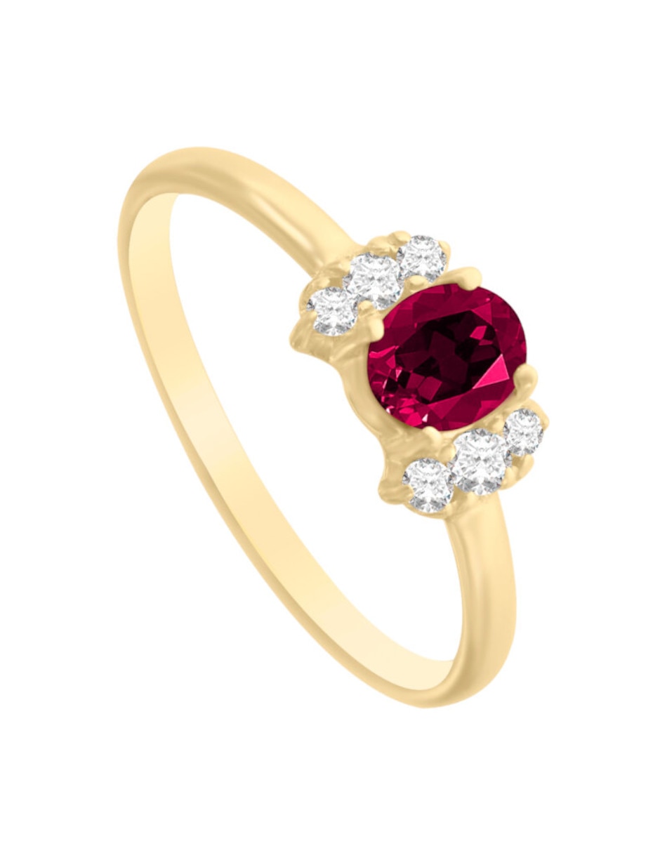 Anillo con gema irregular mirny 14 k de oro amarillo rubí y diamante brillante 2