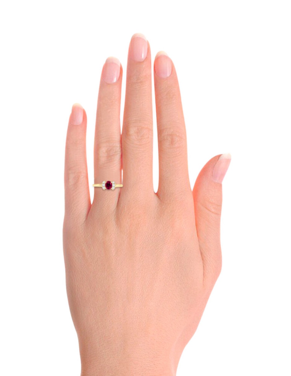 Anillo con gema irregular mirny 14 k de oro amarillo rubí y diamante brillante 3