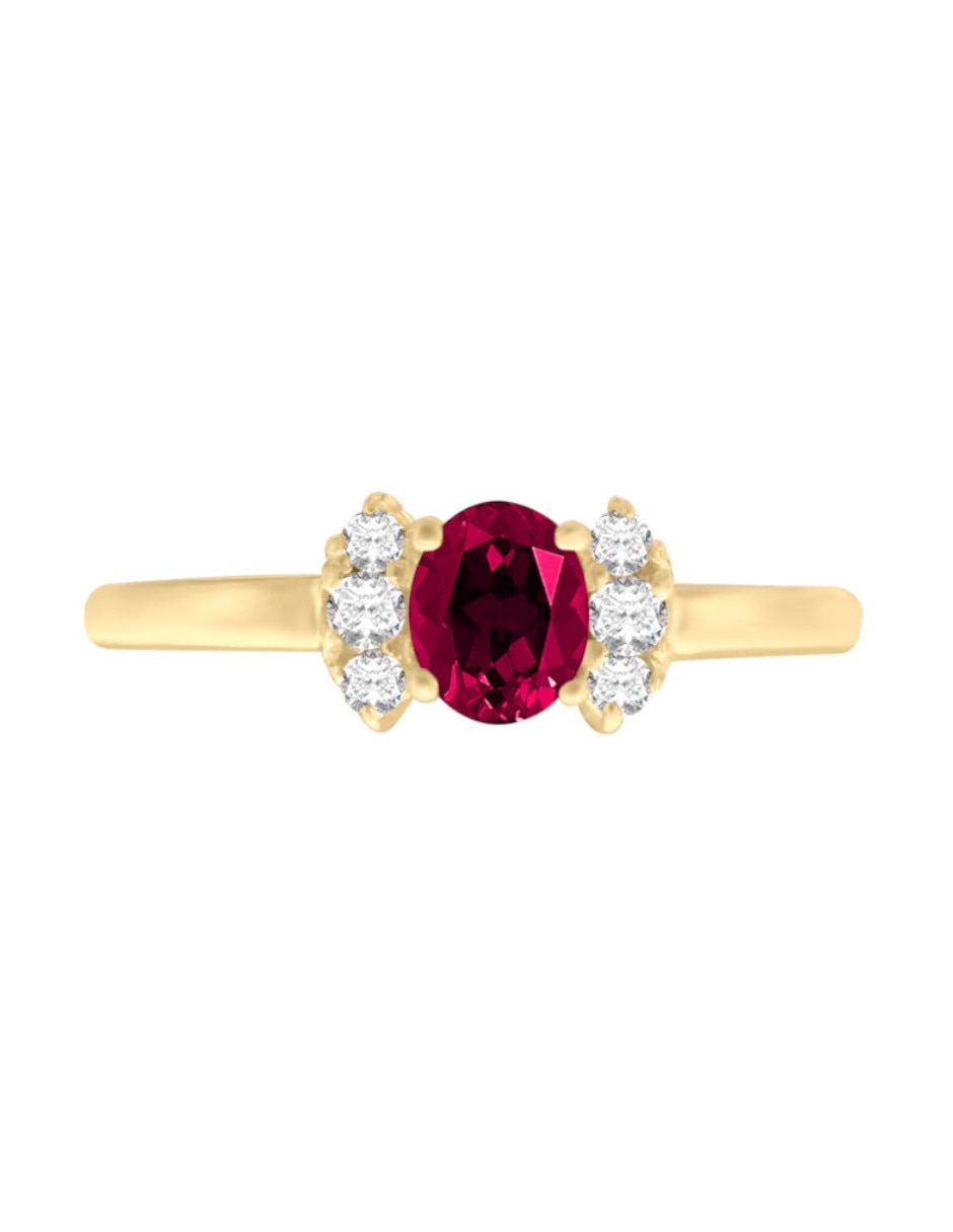 Anillo con gema irregular mirny 14 k de oro amarillo rubí y diamante brillante Anillo con gema irregular mirny 14 k de oro amarillo rubí y diamante brillante